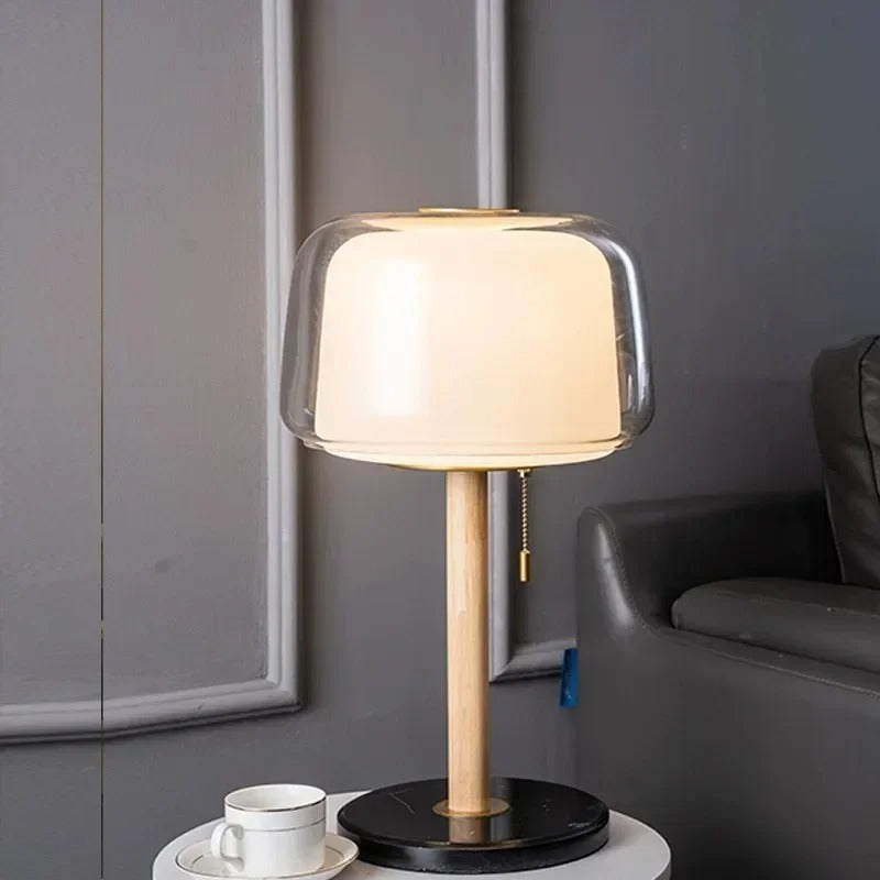 Clareo - Lampe moderne en verre et bois