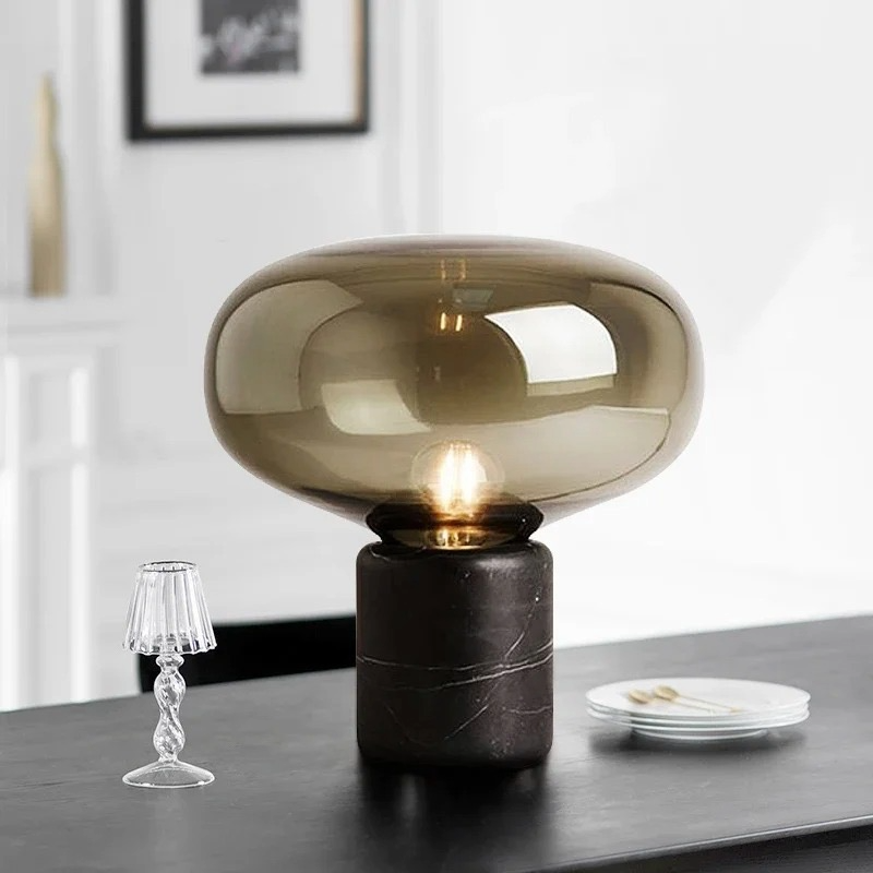 Aurora Marbre - Lampe de table verre et marbre